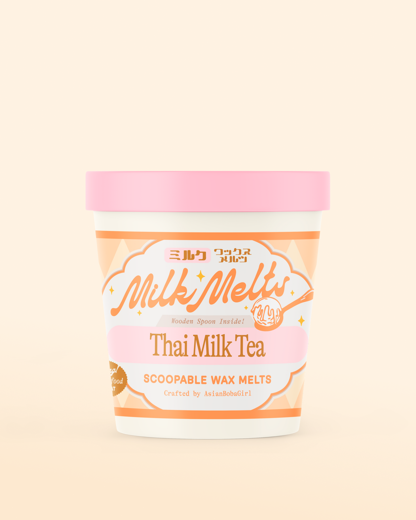 Handmade wax melts in an ice cream pint with a Thai milk tea inspired scent.