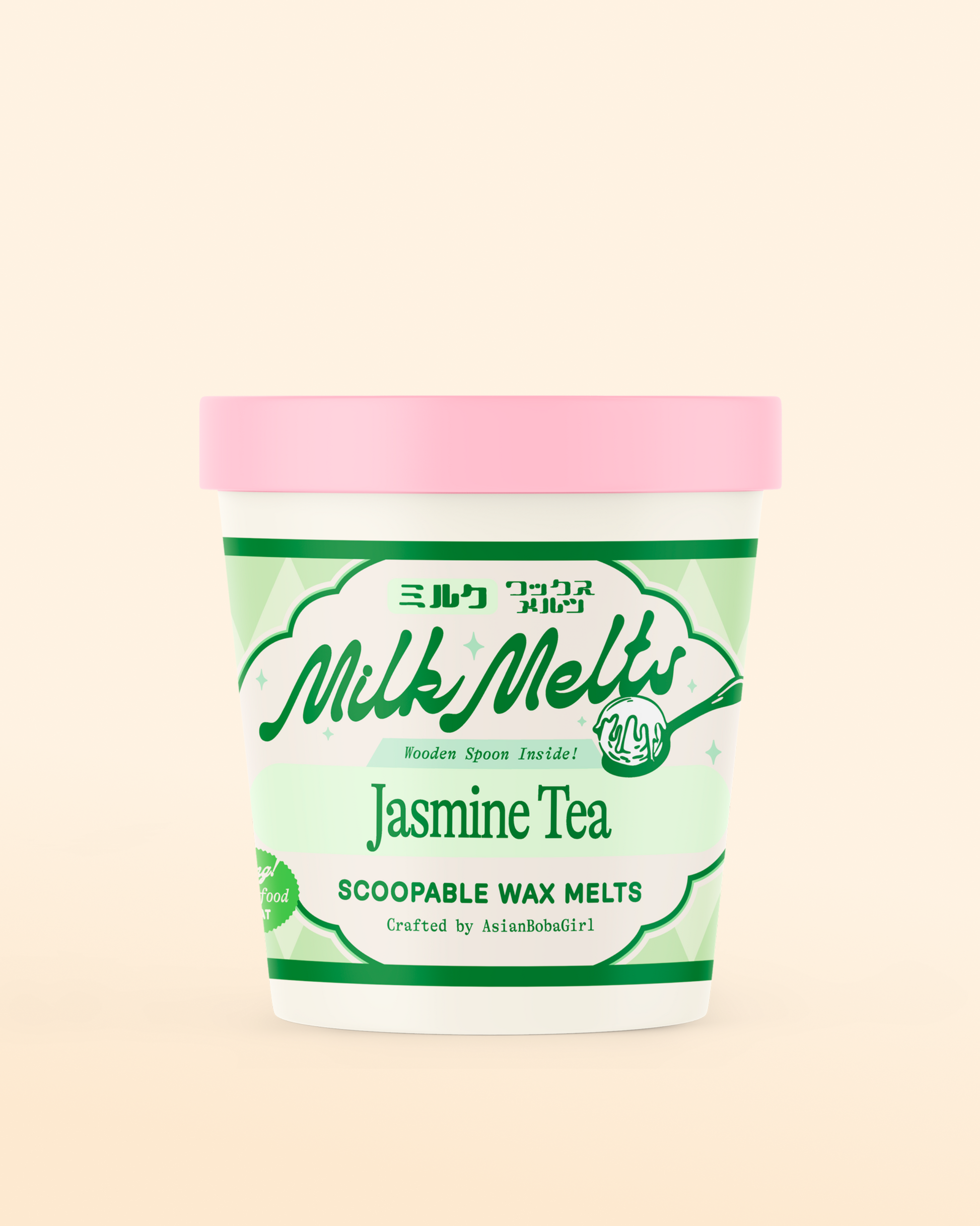 Handmade wax melts in an ice cream pint with a jasmine tea inspired scent.