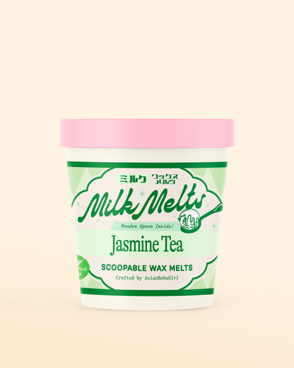 Handmade wax melts in an ice cream pint with a jasmine tea inspired scent.