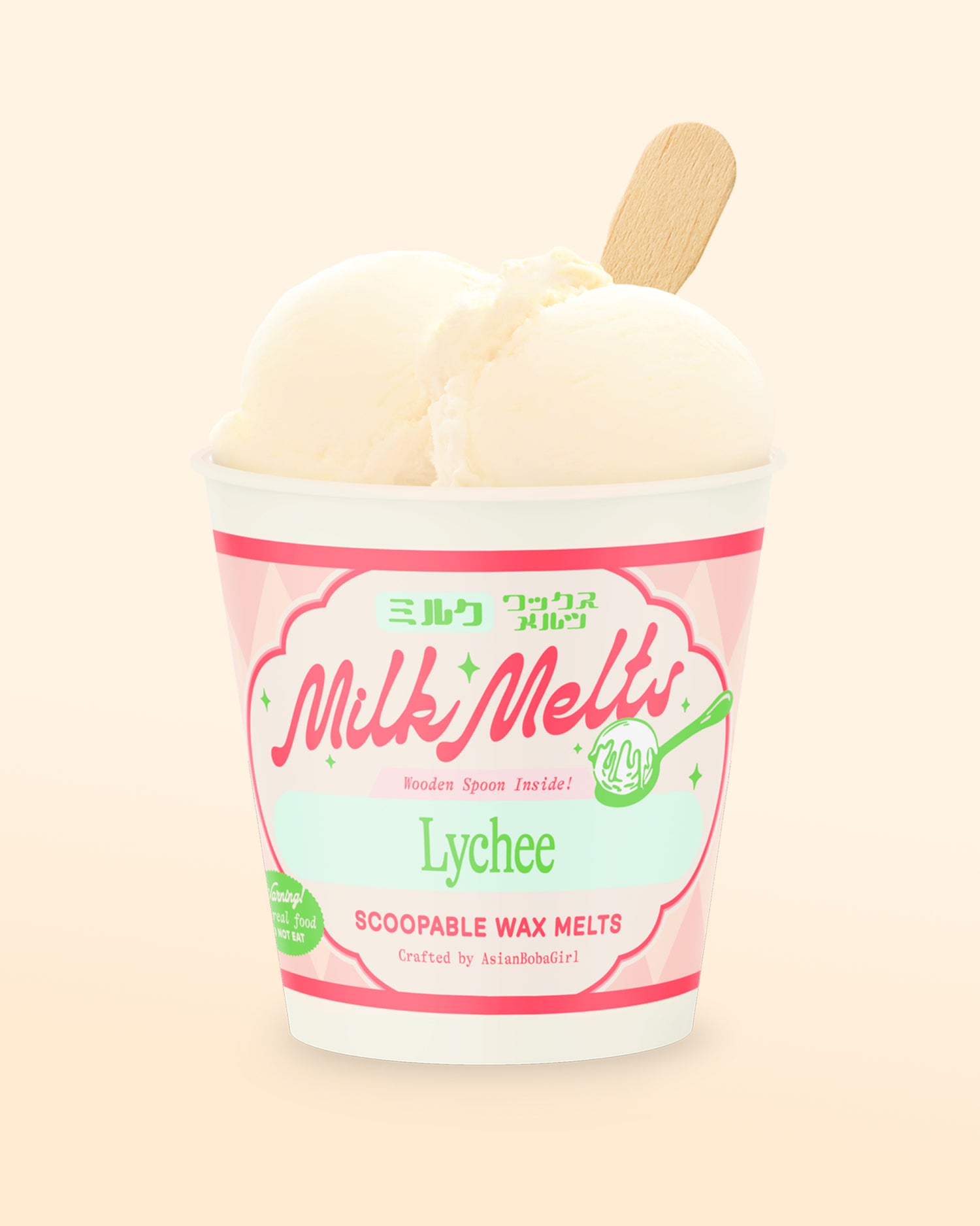 Handmade scoopable wax melts in an ice cream pint with a lychee inspired scent, made for home wax warmers