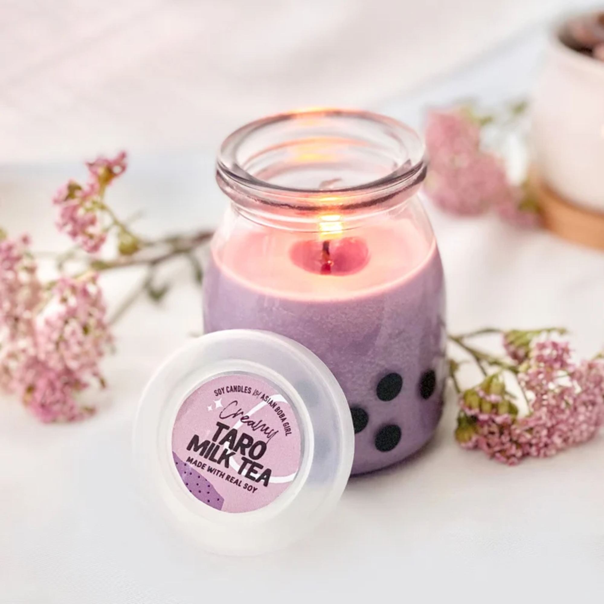 Best seller! This creamy taro candle captures the distinct nutty flavors of  taro boba & notes of condensed milk. Light this boba candle & it will leave  you wanting more. – AsianBobaGirl